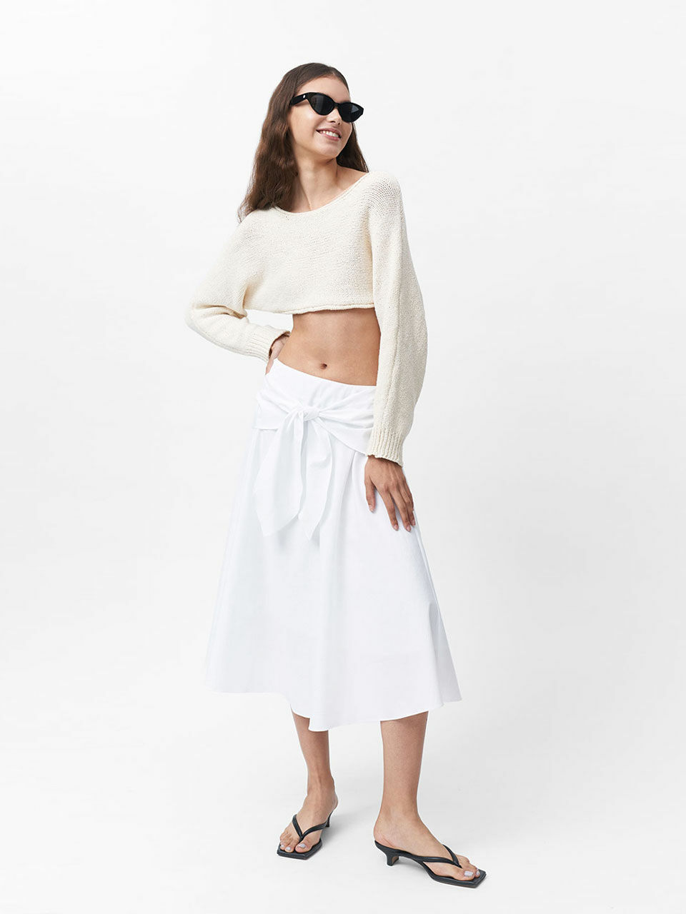 COURRI White Jean Front Tie Skirt
