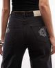 Courtside Courtside baggy wide leg embellished jeans with raw hem in black wash - 4