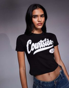 Courtside Courtside cropped baby t-shirt in washed black with collegiate logo print