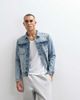 Courtside Courtside distressed denim jacket with rhinestone embellishments in light wash blue - 1