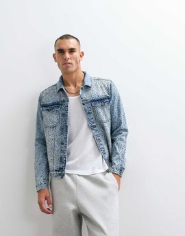 Courtside Courtside distressed denim jacket with rhinestone embellishments in light wash blue