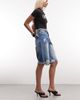 Courtside Courtside distressed embellished rhinestone denim jorts in mid blue wash - 3