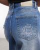 Courtside Courtside distressed embellished rhinestone denim jorts in mid blue wash - 4