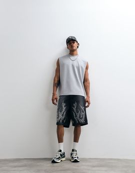 Courtside Courtside embellished flame denim shorts in washed black-Blue