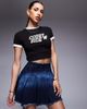 Courtside Courtside pleated denim mini skirt with stone wash detail in blue rinse-White - 1