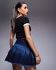 Courtside Courtside pleated denim mini skirt with stone wash detail in blue rinse-White - 4