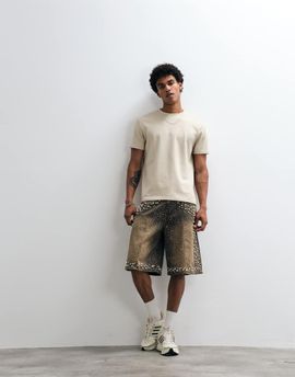 Courtside Courtside rhinestone pearl embellished jorts in dirty wash-Blue