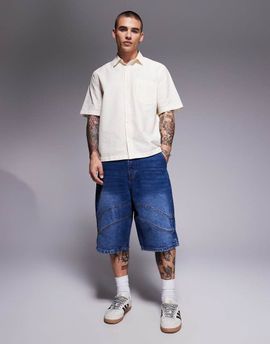 Courtside Courtside seam detail denim jorts in washed blue