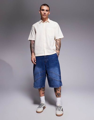 Courtside Courtside seam detail denim jorts in washed blue
