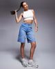 Courtside Courtside seam detail denim jorts with back pocket logo embroidery in washed blue - 1