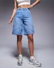 Courtside Courtside seam detail denim jorts with back pocket logo embroidery in washed blue - 2