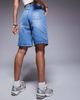 Courtside Courtside seam detail denim jorts with back pocket logo embroidery in washed blue - 4
