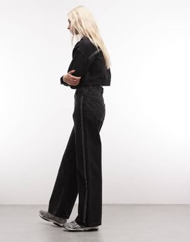 Courtside Courtside wide leg stud detail jeans in black wash - part of a set