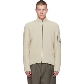 C.P. Company C.P. Company Beige Waffle Knit Cotton Zip Lens Jacket