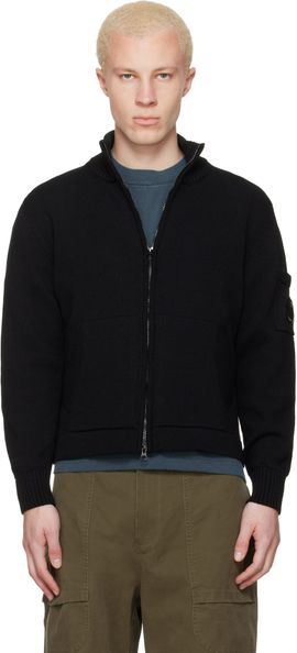 C.P. Company C.P. Company Black Compact Cotton Zipped Cardigan Sweater