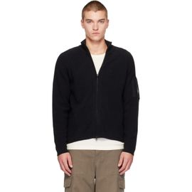 C.P. Company C.P. Company Black Waffle Knit Cotton Zip Lens Cardigan