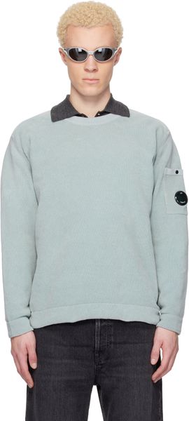 C.P. Company C.P. Company Blue Cotton Chenille Crewneck Lens Sweater