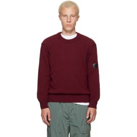 C.P. Company C.P. Company Burgundy Lambswool Lens Crewneck Contrast Sweater