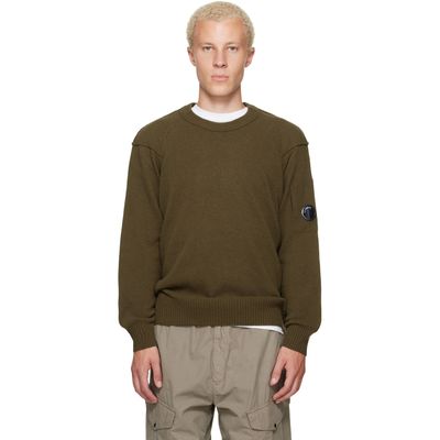 C.P. Company C.P. Company Khaki Lambswool Lens Crewneck Contrast Sweater