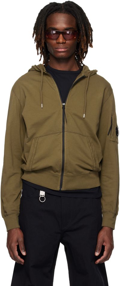 C.P. Company C.P. Company Khaki Light Fleece Zip Lens Hoodie