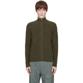 C.P. Company C.P. Company Khaki Waffle Knit Cotton Zip Lens Sweater