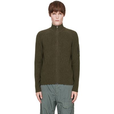 C.P. Company C.P. Company Khaki Waffle Knit Cotton Zip Lens Sweater