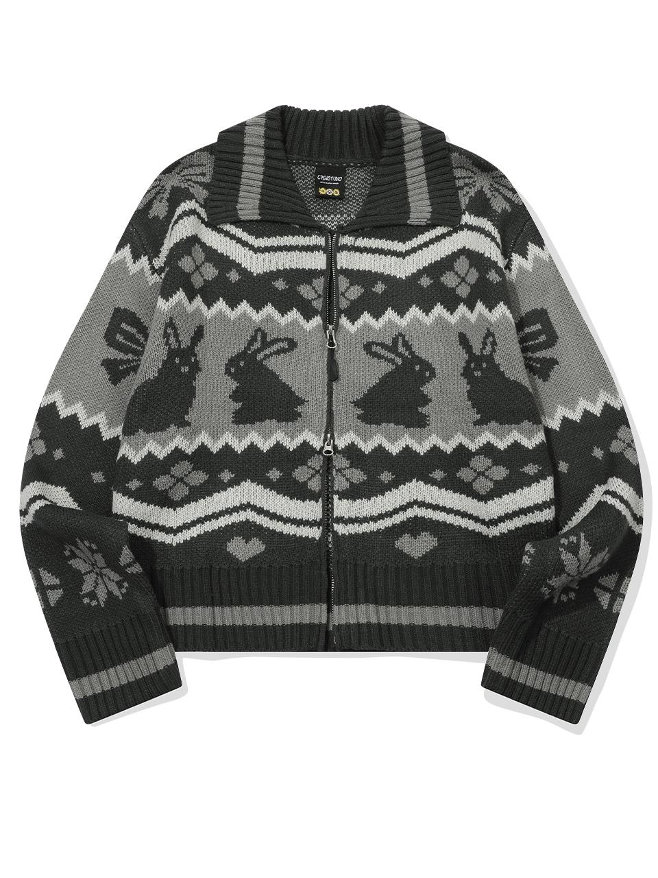CPGN 2-WAY Fur Crop Zip-up Knitwear [Charcoal]
