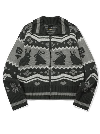 CPGN 2-WAY Fur Crop Zip-up Knitwear [Charcoal]