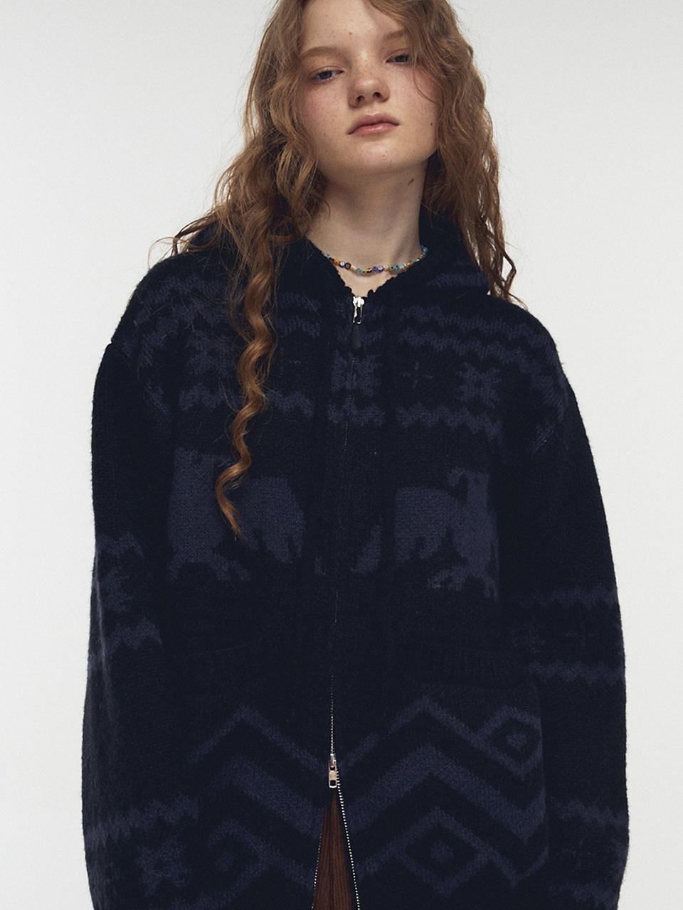 CPGN 2-Way Nordic Hooded Knit Zip-up Jacket [Black]