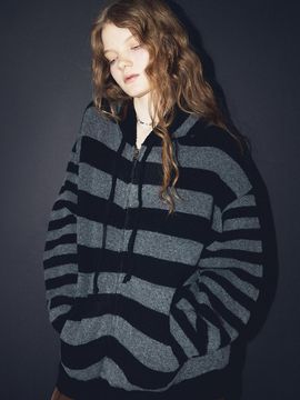 CPGN 2-Way Striped Hooded Knit Zip-up Jacket [Black]