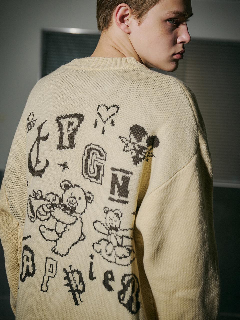 CPGN Doodle Pattern Round Cozy Knit Sweater