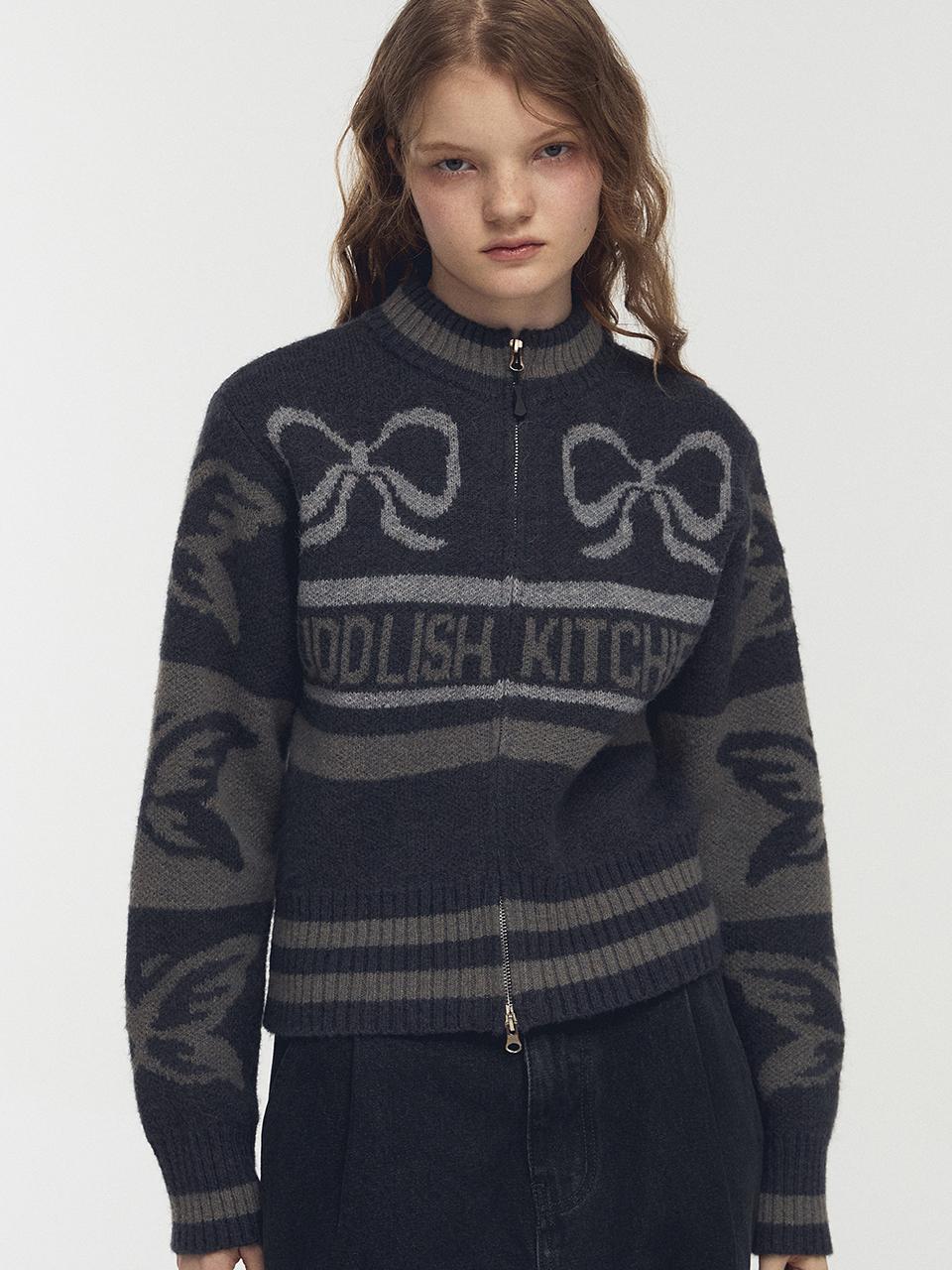 CPGN Ribbon Crop Two-Way Knit Zip-up [Charcoal]