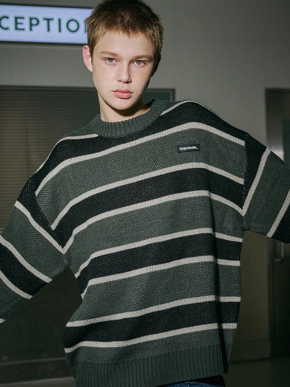 CPGN Striped Patch Knitwear [Charcoal Black]