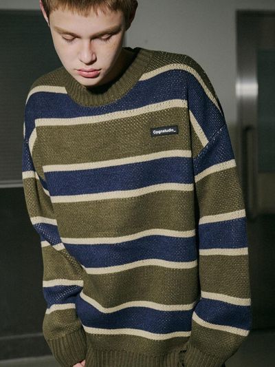 CPGN Striped Patch Knitwear [Khaki Navy]