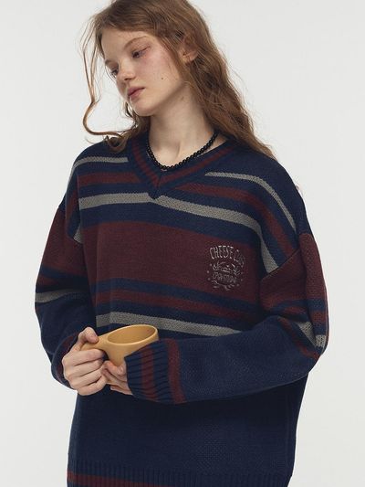 CPGN V-neck Premium Yarn Knit [Navy]