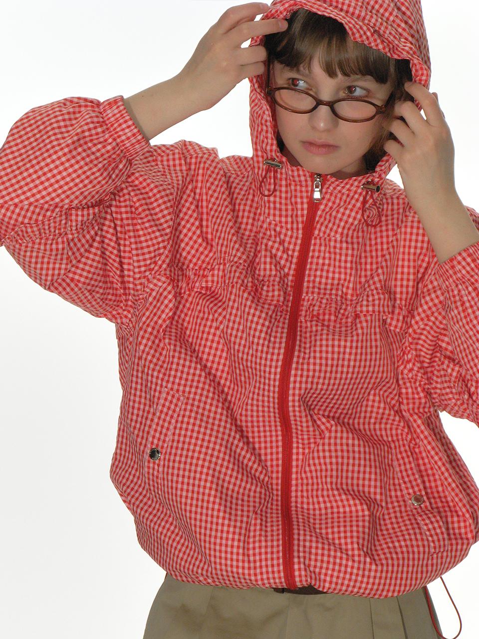 CRANK Check Frill Windbreaker_Red