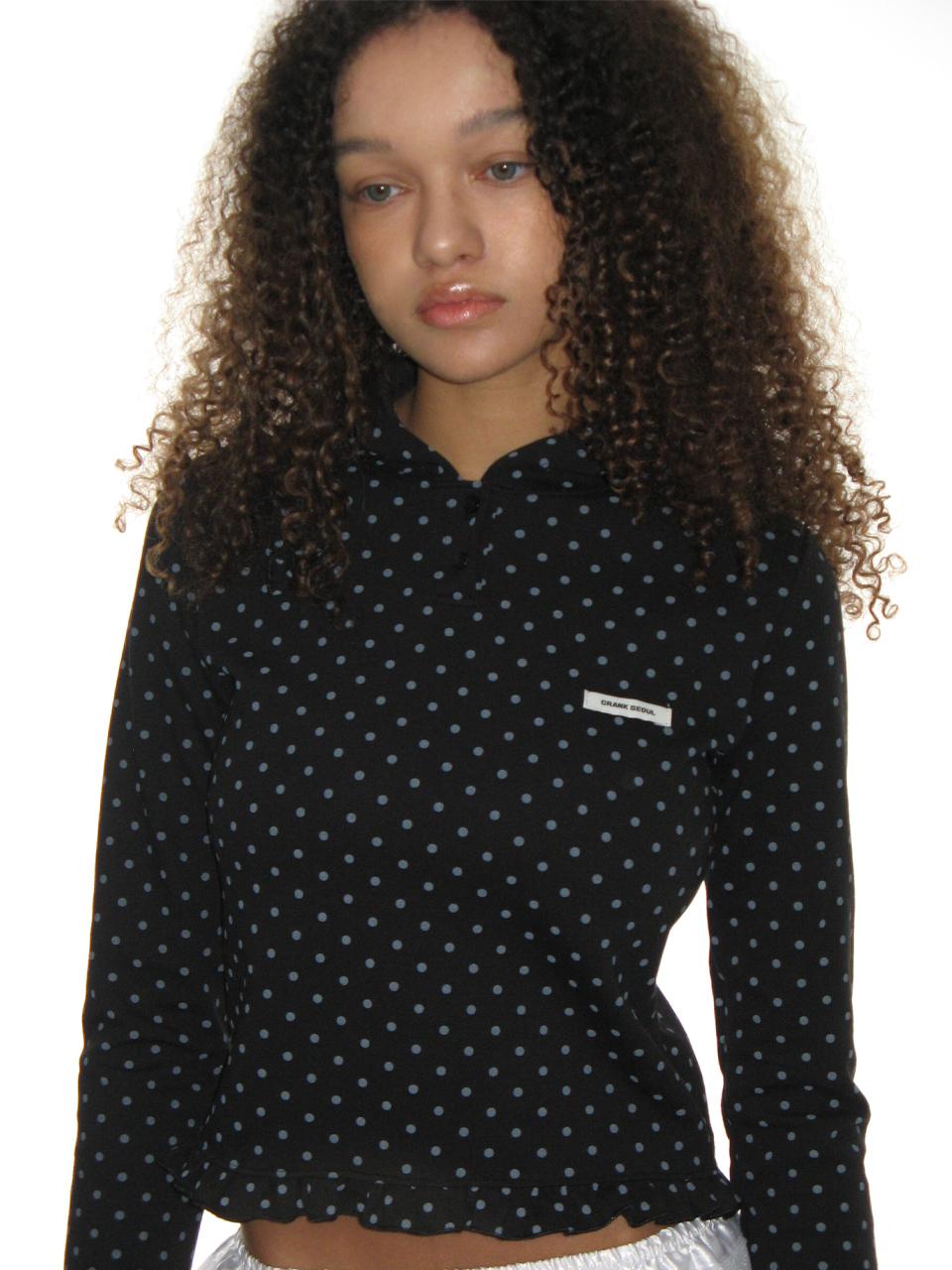 CRANK Dot Frill Cropped Hoodie [Black]