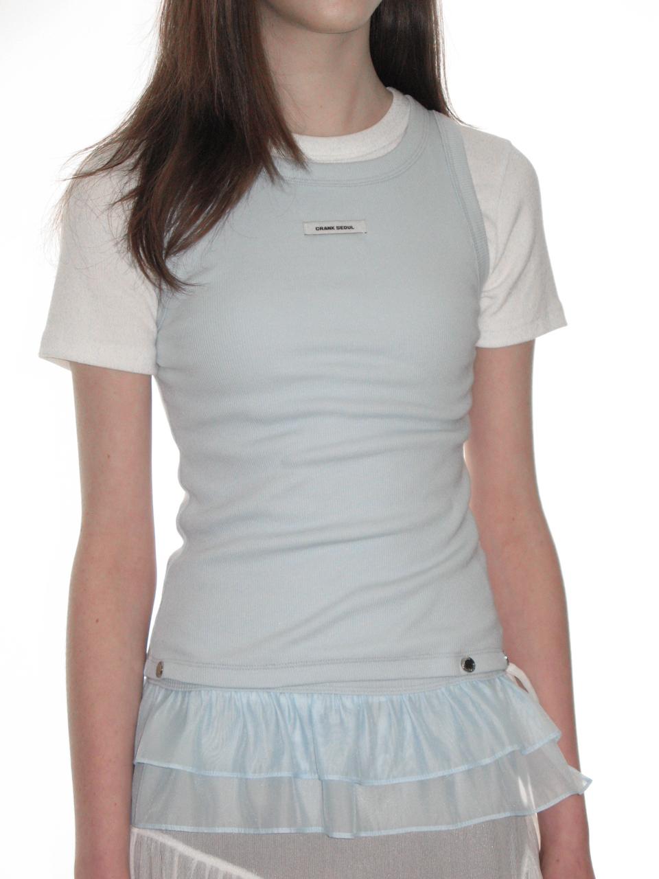 CRANK Frill Snap Cotton Modal Sleeveless Top [Sky]