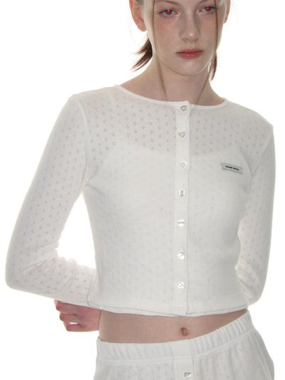 CRANK Heart Button Eyelet Cotton Cardigan [Beige]
