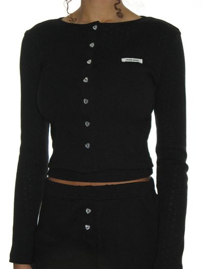 CRANK Heart Button Eyelet Cotton Cardigan [Black]