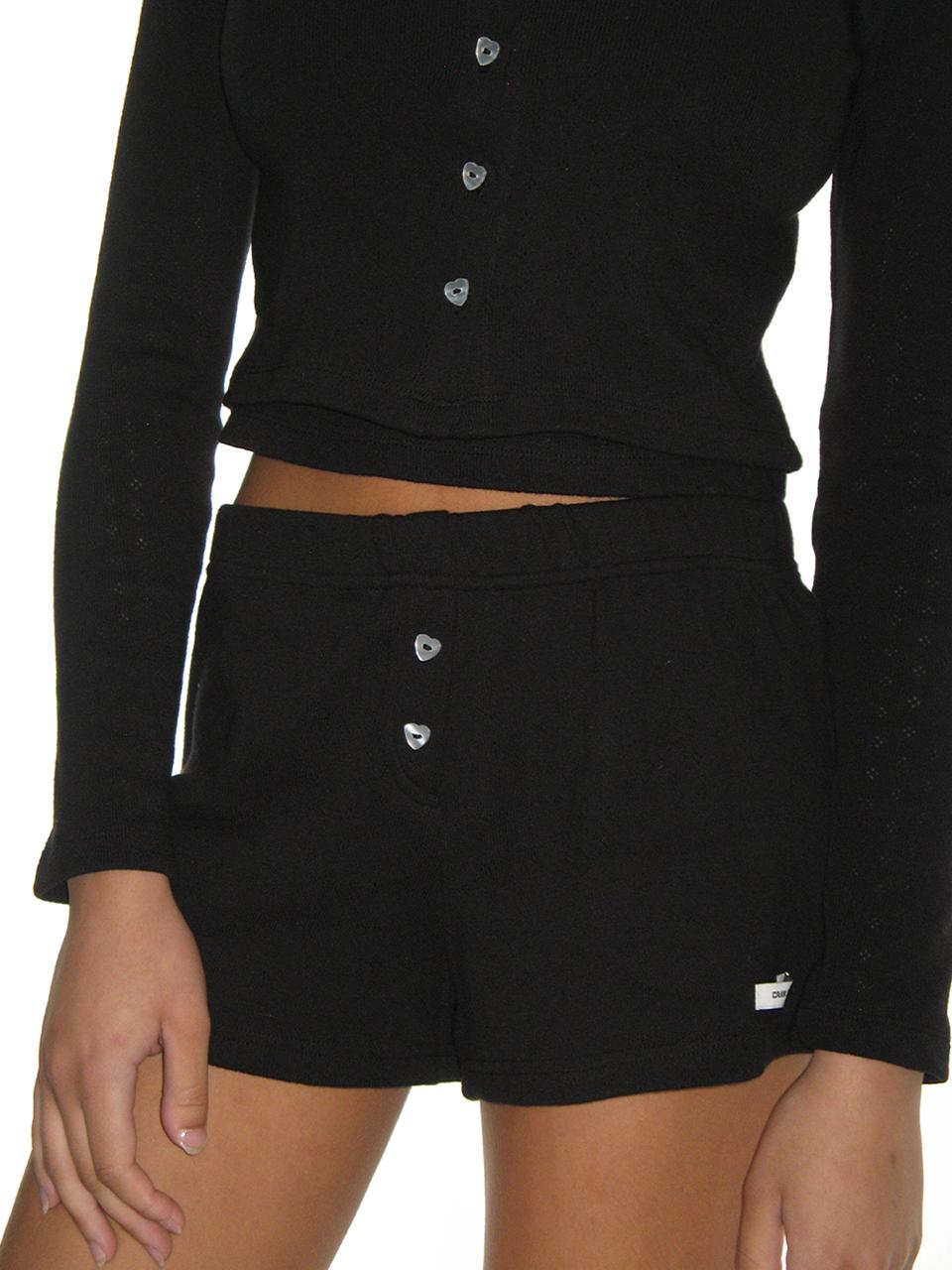 CRANK Heart Button Eyelet Cotton Shorts [Black]