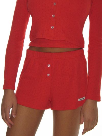 CRANK Heart Button Eyelet Cotton Shorts [Red]