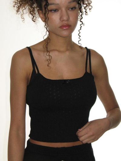 CRANK Lace Eyelet Sleeveless Cotton Tank [Black]