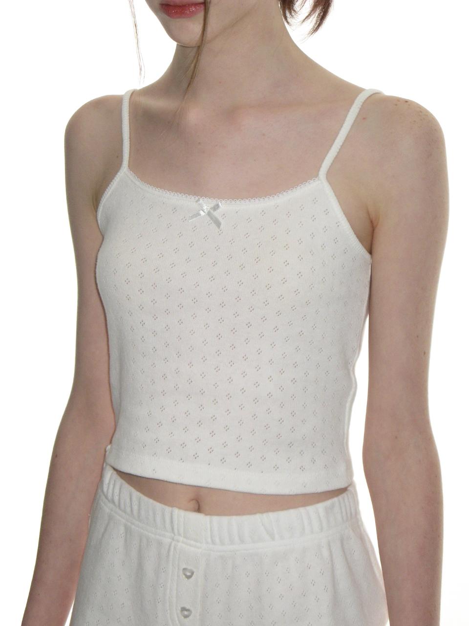 CRANK Lace Eyelet Sleeveless Cotton Top [Beige]