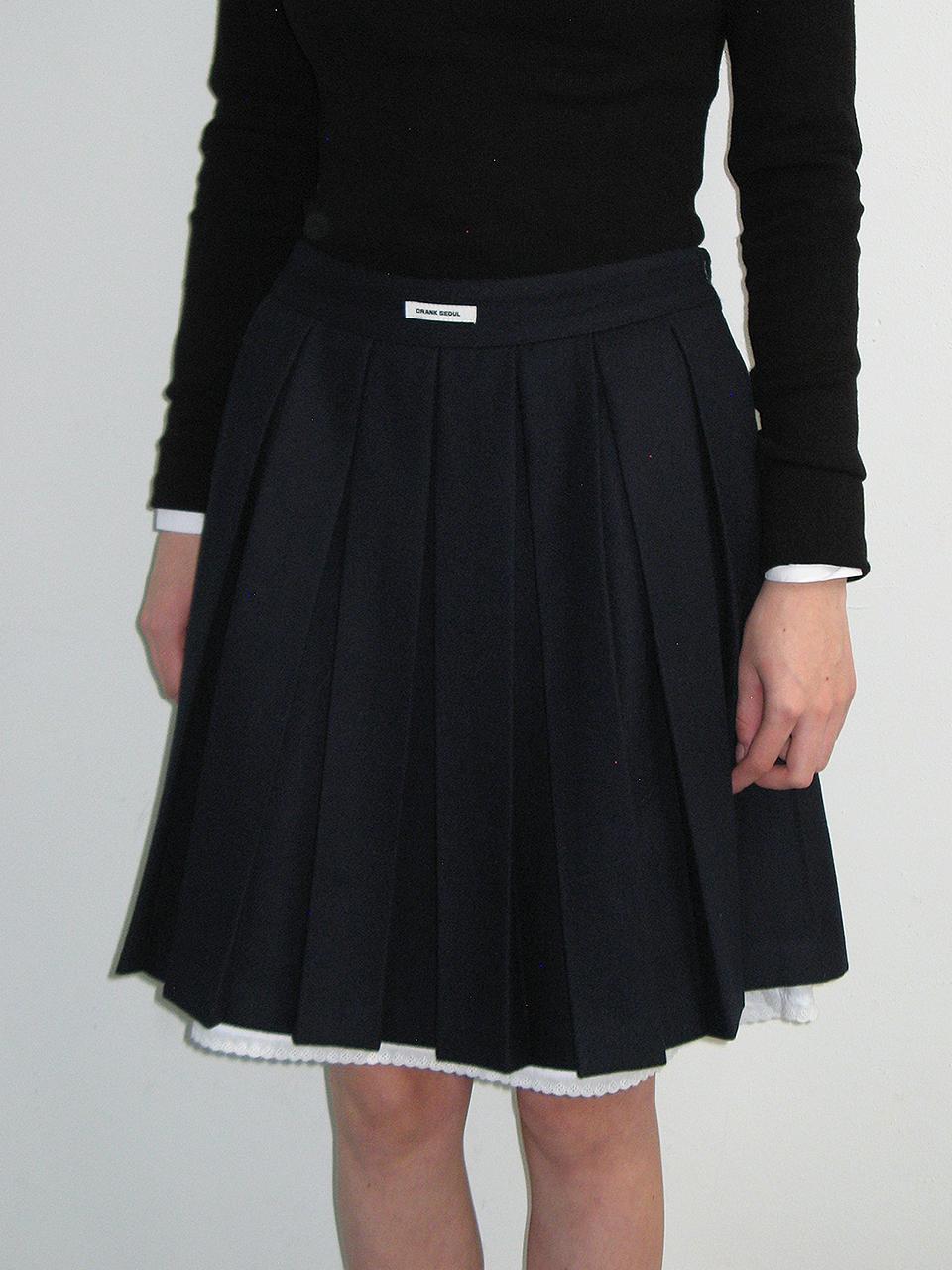 CRANK LAYERED WOOL PLEATS SKIRT_NAVY