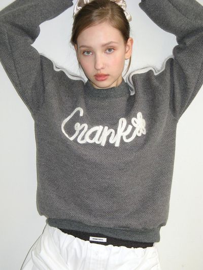 CRANK LINE FLOWER KNITWEAR_MELANGE GREY