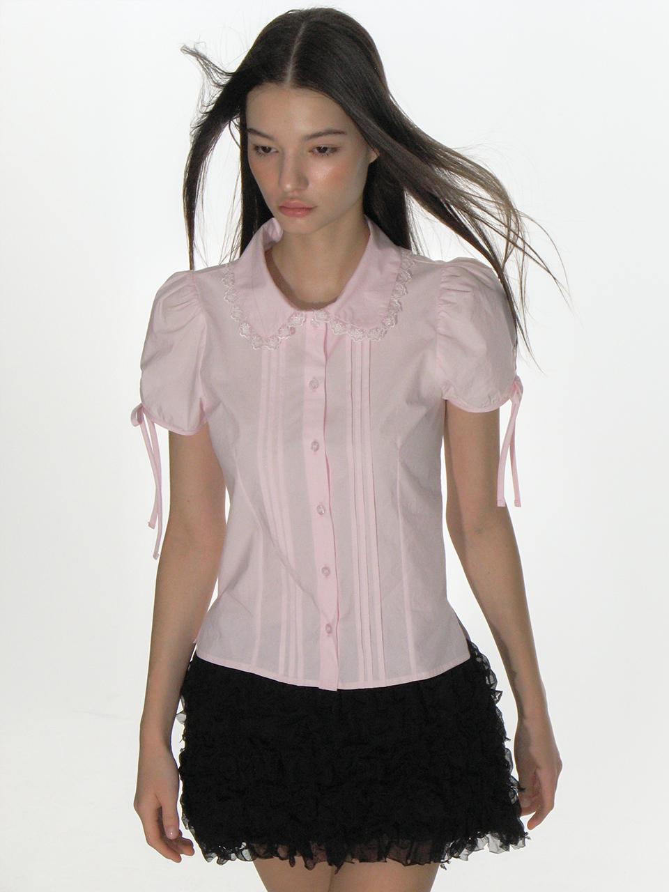CRANK Pintuck Lace Collar Blouse_Pink