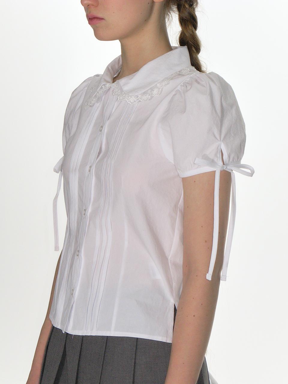 CRANK Pintuck Lace Collar Blouse_White
