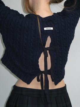 CRANK RIBBON CABLE CROPPED KNITWEAR_NAVY