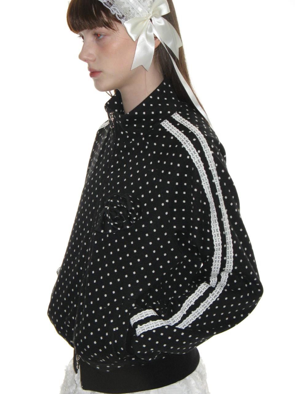 CRANK Rose Dot Sleek Cotton-blend Jacket [Black]